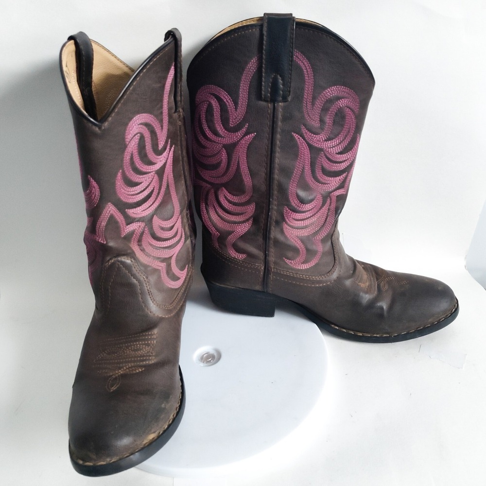 Smoky Mountain Cowboy Cowgirls Boots Size 4.5 Brown Pink Vegan Faux Leather